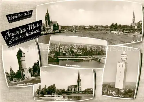 AK / Ansichtskarte Sachsenhausen_Frankfurt Warte Panorama Dreikoenigskirche Henninger Turm Sachsenhausen Frankfurt