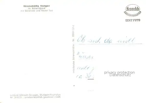 AK / Ansichtskarte Stuttgart Baerenschloessle im Rotwildpark mit Baerensee und Neuer See Fliegeraufnahme Stuttgart