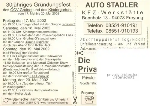 AK / Ansichtskarte Stadlern__Schoensee_Oberpfalz 30jaehriges Gruendungsfest des OCV Grainet und des Kindergartens Privater Rettungsdienst Abschleppdienst 