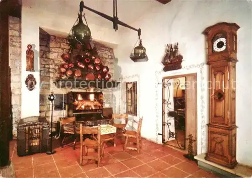 AK / Ansichtskarte Eningen_Achalm Hotel Traube Post Halle mit Kamin und Bratspiess Eningen Achalm