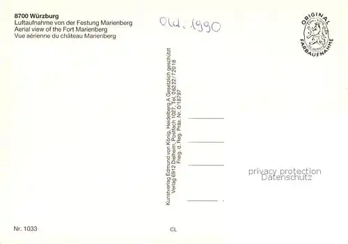 AK / Ansichtskarte Wuerzburg Fliegeraufnahme Festung Marienberg Wuerzburg