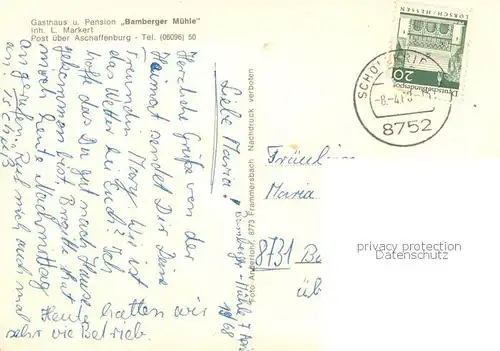 AK / Ansichtskarte Aschaffenburg_Main Gasthaus u. Pension Bamberger Muehle Teilansichten Aschaffenburg Main