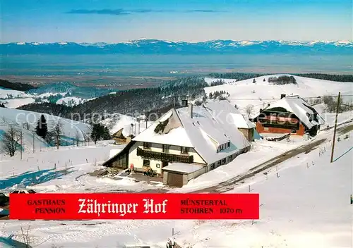 AK / Ansichtskarte Muenstertal__Schwarzwald Gasthaus Pension Zaehringer Hof Aussenansicht Schnee Winter 