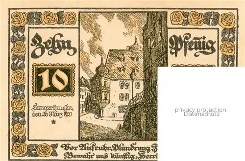 AK / Ansichtskarte Sangerhausen_Suedharz 10 Pfennig Notgeld Sangerhausen Suedharz