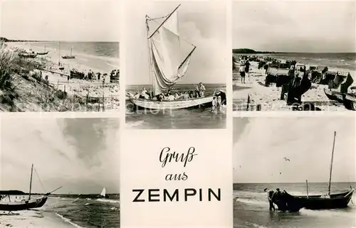 AK / Ansichtskarte Zempin Strandpanorama Fischerboot Zempin