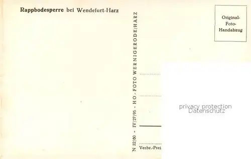 AK / Ansichtskarte Wendefurth Rappbodesperre Sperrmauer Handabzug Wendefurth