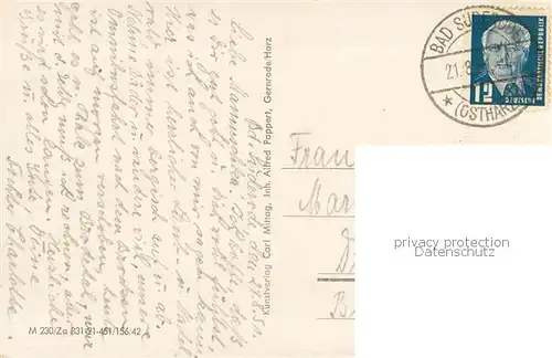 AK / Ansichtskarte Gernrode_Harz Panorama Blick vom einzelnen Baeumchen FDGB Erholungsheim Stubenberg Gernrode Harz