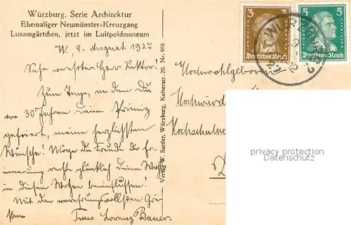 AK / Ansichtskarte Wuerzburg Serie Architektur Ehemaliger Neumuenster Kreuzgang Lusamgaertchen jetzt im Luitpoldmuseum Wuerzburg