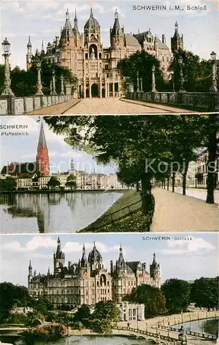 AK / Ansichtskarte Schwerin__Mecklenburg Schloss Plattenteich Kirche 