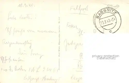 AK / Ansichtskarte Sassnitz_Ostseebad_Ruegen Strand an der Seebruecke Feldpost Sassnitz_Ostseebad_Ruegen