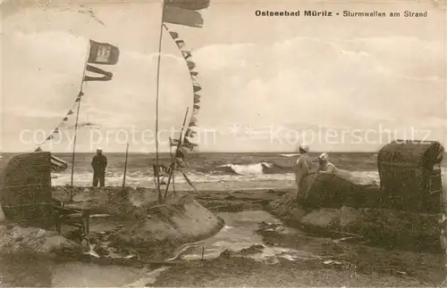 AK / Ansichtskarte Mueritz Ostseebad Sturmwellen am Strand Mueritz