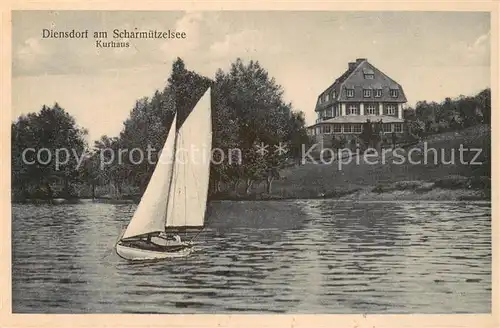 AK / Ansichtskarte Diensdorf Radlow Kurhaus am Scharmuetzelsee Segelboot Diensdorf Radlow