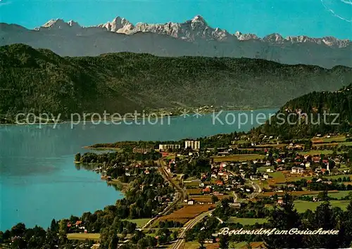 AK / Ansichtskarte Bodensdorf_Ossiacher_See_AT Fliegeraufnahme Gesamtansicht moe Julischen Alpen u. Mangart 