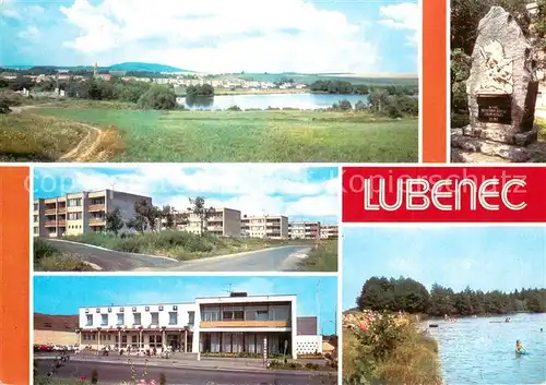 AK / Ansichtskarte Lubenec_Lubens_Lubenz_CZ Panorama Teilansicht Denkmal Badesee 