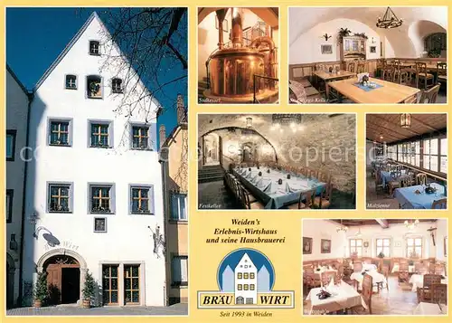 AK / Ansichtskarte Weiden_Oberpfalz BraeuWirt Unterer Markt Sudkessel Georgs Keller Festkeller Malztenne Wirtsstubn Weiden Oberpfalz