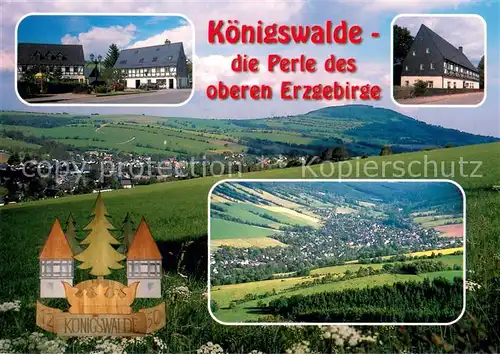 AK / Ansichtskarte Koenigswalde_Erzgebirge Panorama Teilansichten Waldhufendorf mit Poehlberg 
