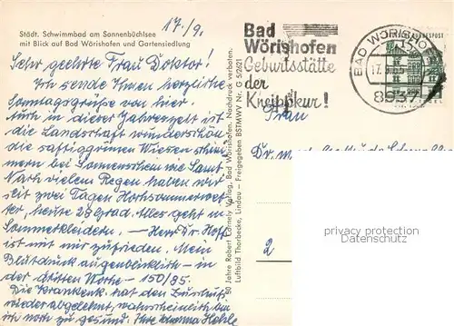 AK / Ansichtskarte Bad_Woerishofen Staedt Schwimmbad Ortsansicht Gartensiedlung Fliegeraufnahme Bad_Woerishofen