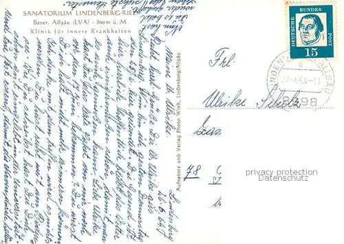 AK / Ansichtskarte Ried_Lindenberg_Allgaeu Sanatorium Lindenberg Ried Klinik Ried_Lindenberg_Allgaeu