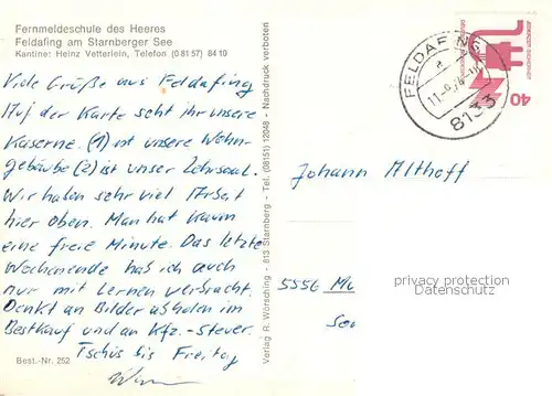 AK / Ansichtskarte Feldafing_Starnbergersee Fernmeldeschule des Heeres Fliegeraufnahme Feldafing_Starnbergersee