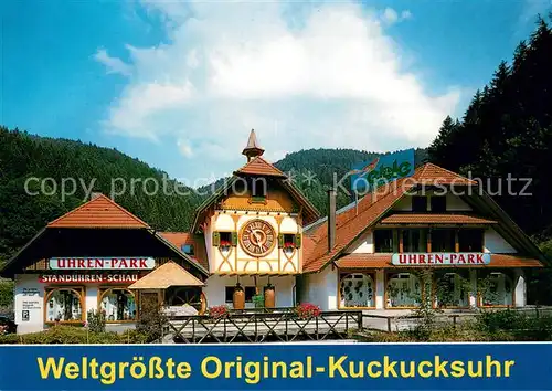 AK / Ansichtskarte Triberg Eble Uhren Park Weltgroesste Orig Kuckucksuhr Triberg