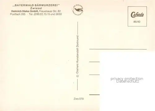 AK / Ansichtskarte Zwiesel__Niederbayern Bayerwald Baerwurzerei Destillierblase Probierstube Ortsansicht 