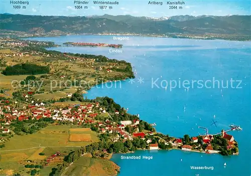 AK / Ansichtskarte Wasserburg_Bodensee Fliegeraufnahme mit Blick auf Lindau und Bregenzerwald Wasserburg Bodensee