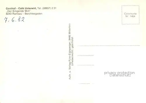 AK / Ansichtskarte Ramsau_Berchtesgaden Gasthof Unterwirt Panorama Kirche Gasstraum Terrasse Ramsau Berchtesgaden
