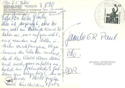 AK / Ansichtskarte Warmensteinach Gaestehaus Riedl Warmensteinach