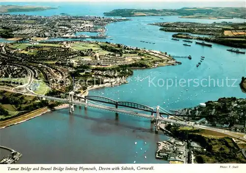 AK / Ansichtskarte Plymouth__UK_South_West Tamar Bridge and Brunel Bridge linking Devon with Saltash Cornwall Fliegeraufnahme 