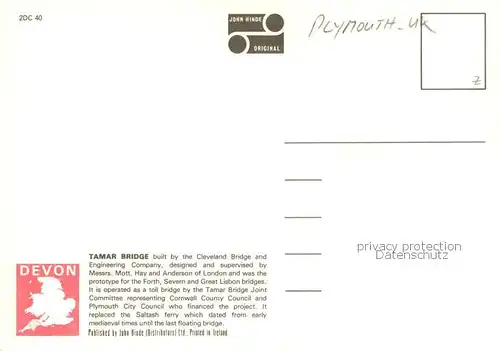 AK / Ansichtskarte Plymouth__UK_South_West Tamar Bridge and Brunel Bridge linking Devon with Saltash Cornwall Fliegeraufnahme 