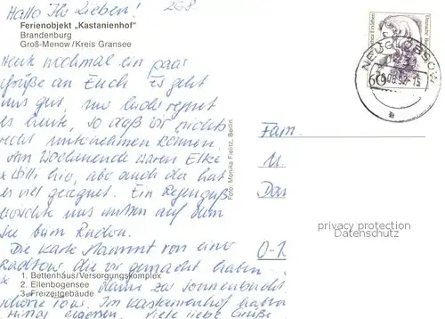 AK / Ansichtskarte Gransee Ferienobjekt Kastanienhof Brandenburg Gross Menow Bettenhaus Ellenbogensee Freizeitgebaeude Gransee