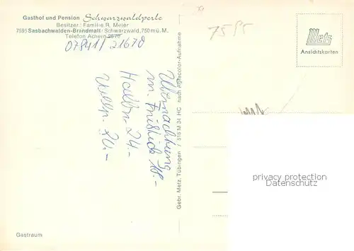 AK / Ansichtskarte Brandmatt_Schwarzwald Gasthof Pension Schwarzwaldperle Gaststube Brandmatt Schwarzwald