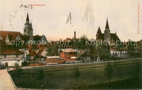 AK / Ansichtskarte Ansbach_Mittelfranken Ortsansicht mit Kirchen Ansbach Mittelfranken