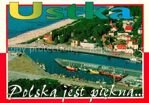 AK / Ansichtskarte Ustka_Stolpmuende_PL Fliegeraufnahme Anlegestelle u. Strand 