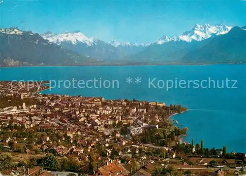 AK / Ansichtskarte Vevey_VD Fliegeraufnahme Lac Leman et les Dents du Midi Vevey_VD