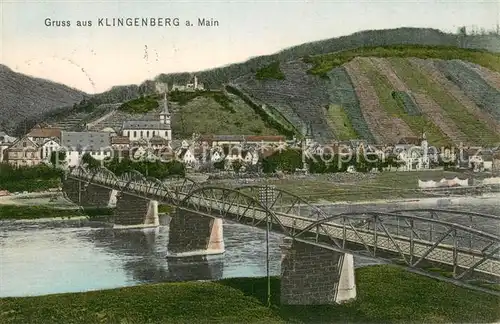 AK / Ansichtskarte Klingenberg_Main Ansicht vom Mainufer aus Mainbruecke Weinberge Klingenberg Main