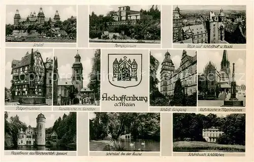 AK / Ansichtskarte Aschaffenburg_Main Sehenswuerdigkeiten der Stadt Wappen Aschaffenburg Main