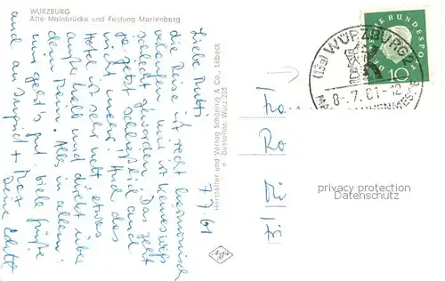 AK / Ansichtskarte Wuerzburg Alte Mainbruecke Denkmal Festung Marienberg Wuerzburg