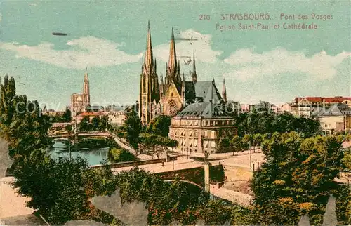AK / Ansichtskarte Strasbourg_Alsace Pont des Vosges Eglise Saint Paul et Cathedrale Strasbourg Alsace