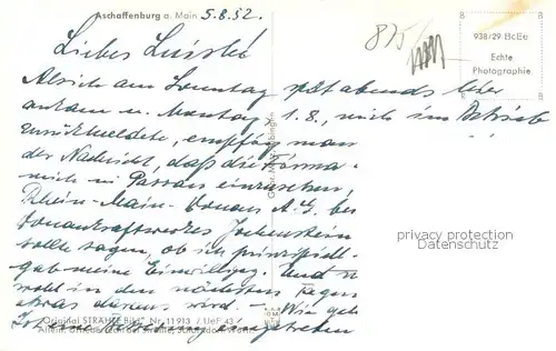 AK / Ansichtskarte Aschaffenburg_Main Original Straehle Bild Nr. 11 913 Aschaffenburg Main