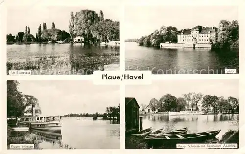 AK / Ansichtskarte Plaue_Havel Bootshaus Schloss Schleuse Restaurant Seeblick Plaue_Havel