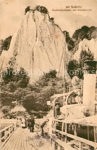 AK / Ansichtskarte Sassnitz_Ostseebad_Ruegen Stubbenkammer mit Dampfyacht Kreidefelsen Marinepost Sassnitz_Ostseebad_Ruegen