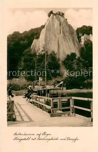 AK / Ansichtskarte Stubbenkammer_Ruegen Koenigsstuhl Kreidefelsen mit Landungsbruecke und Dampfer Stubbenkammer Ruegen