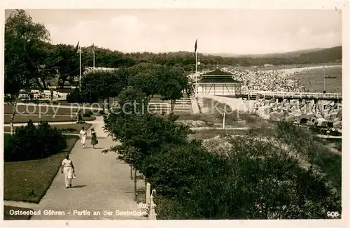 AK / Ansichtskarte Goehren_Ruegen Partie an der Seebruecke Promenade Strand Goehren Ruegen