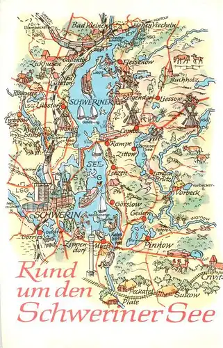 AK / Ansichtskarte Schwerin__Mecklenburg Rund um den Schweriner See Landkarte 