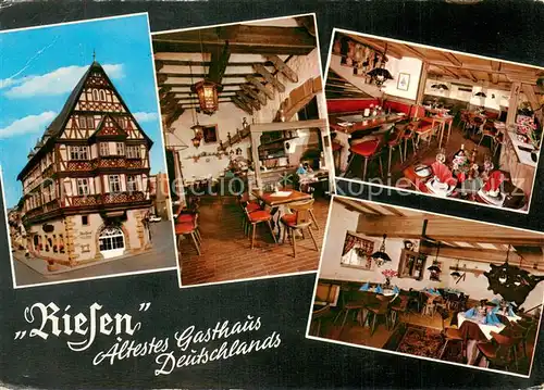 AK / Ansichtskarte Miltenberg_Main Gasthaus Riesen aeltestes Gasthaus Deutschlands Gastraum Miltenberg Main