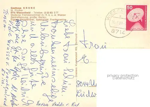 AK / Ansichtskarte Wiesentheid Gasthaus Krone Schloss Park Kirche Wiesentheid