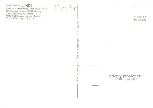 AK / Ansichtskarte Rothenburg__Tauber Gasthof Linde 