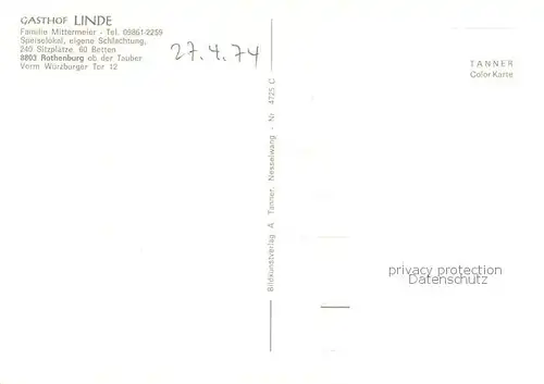 AK / Ansichtskarte Rothenburg__Tauber Gasthof Linde Restaurant 