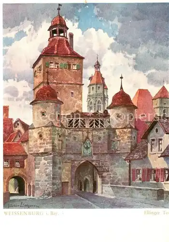 AK / Ansichtskarte Weissenburg__Bayern Altfraenkische Reichsstadt Ellinger Tor Aquarell von Gustav Luettgens Kuenstlerkarte 